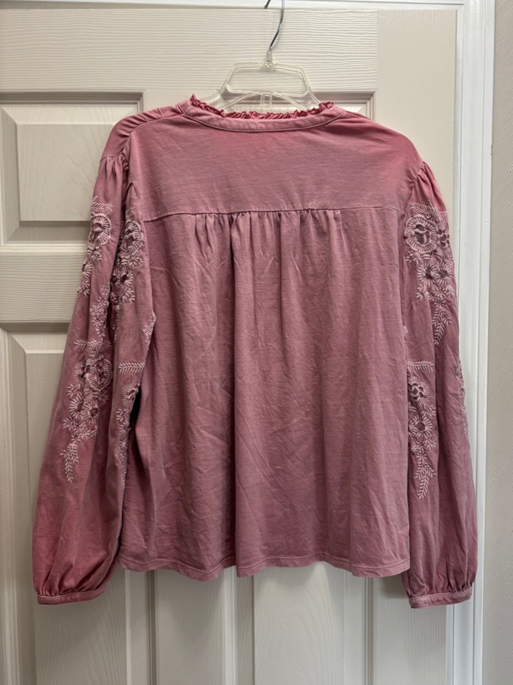 Soft Surroundings XL Pink Embroidered Boho Top Long Sleeve Flowy - Picture 3 of 6